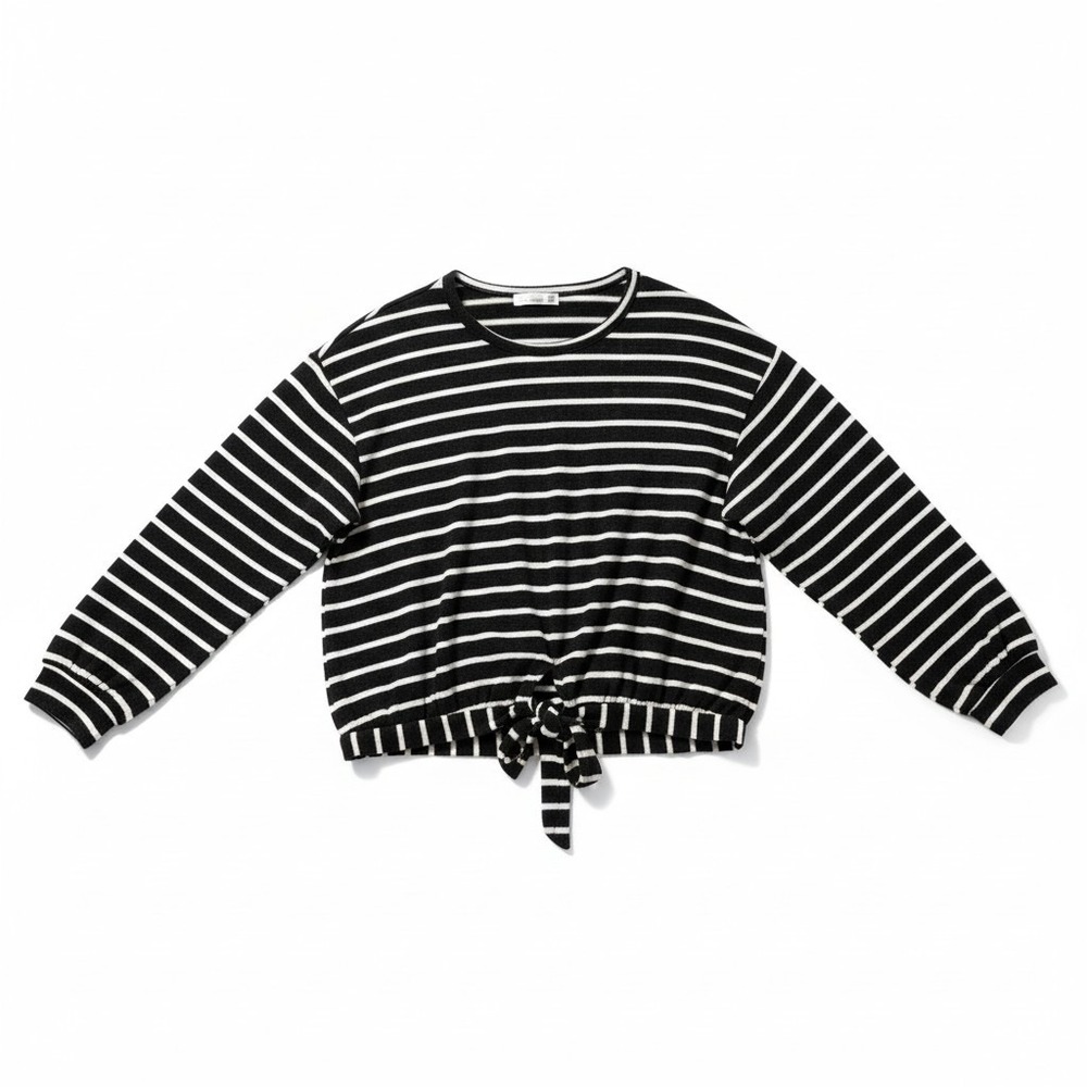 89th + Madison XL Black White Striped Long Sleeve Womens Top Casual Preppy